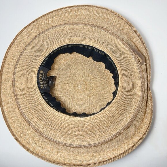 Mayser Germany Womens Medium  Elegant Large Brim Straw Handmade Natural Tan Hat - Picture 5 of 7
